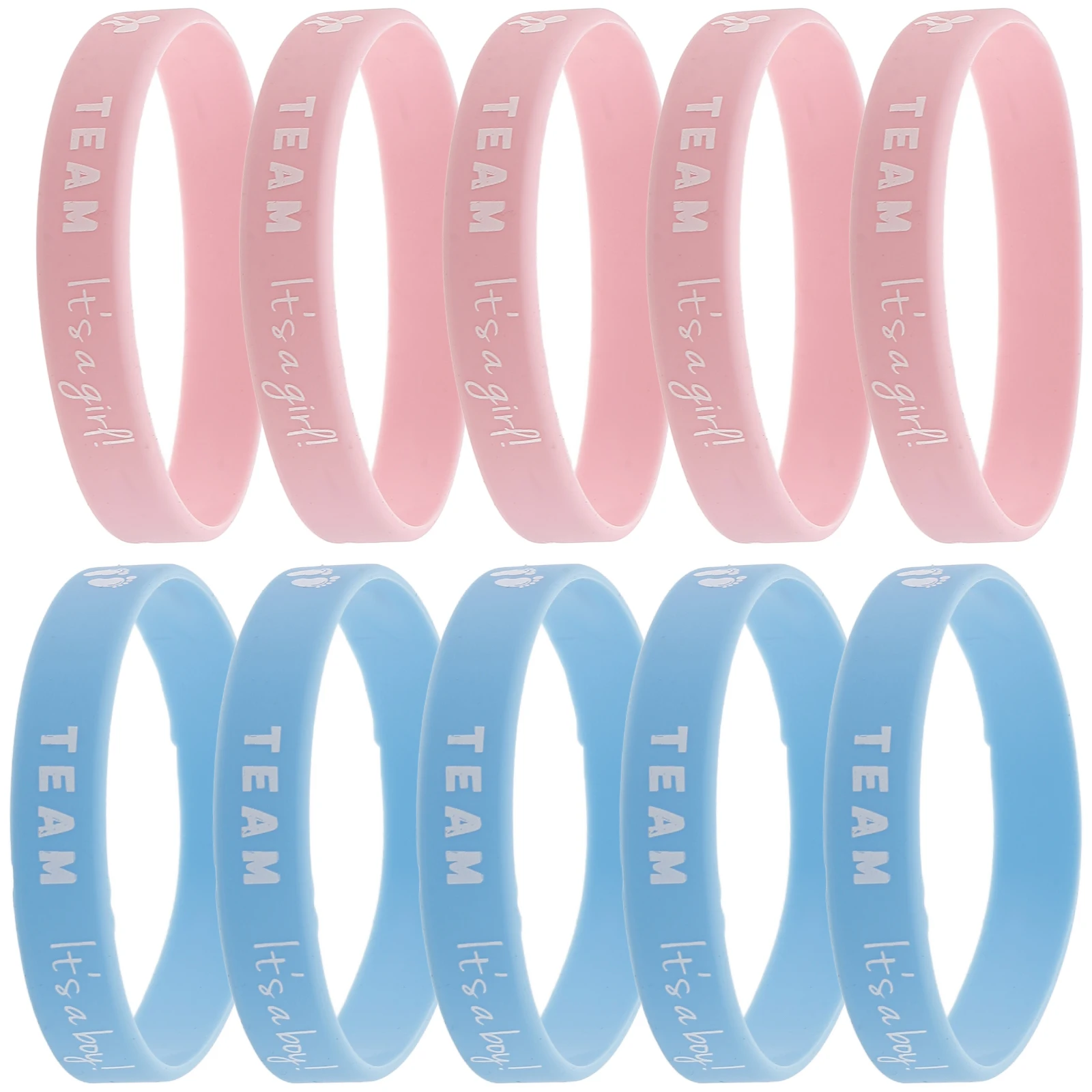 

10pcs Gender Reveal Silicone Wristbands Baby Shower Team Footprint Bow Decorations Prizes Lightweight Fashionable