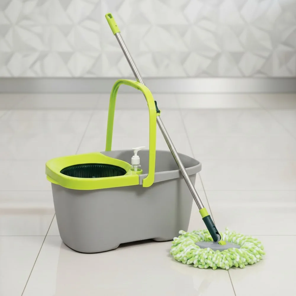 

Extendable Spin Mop & Bucket Set - Microfiber Floor Cleaner for Wet Mopping - Multi-Surface Household Cleaning System