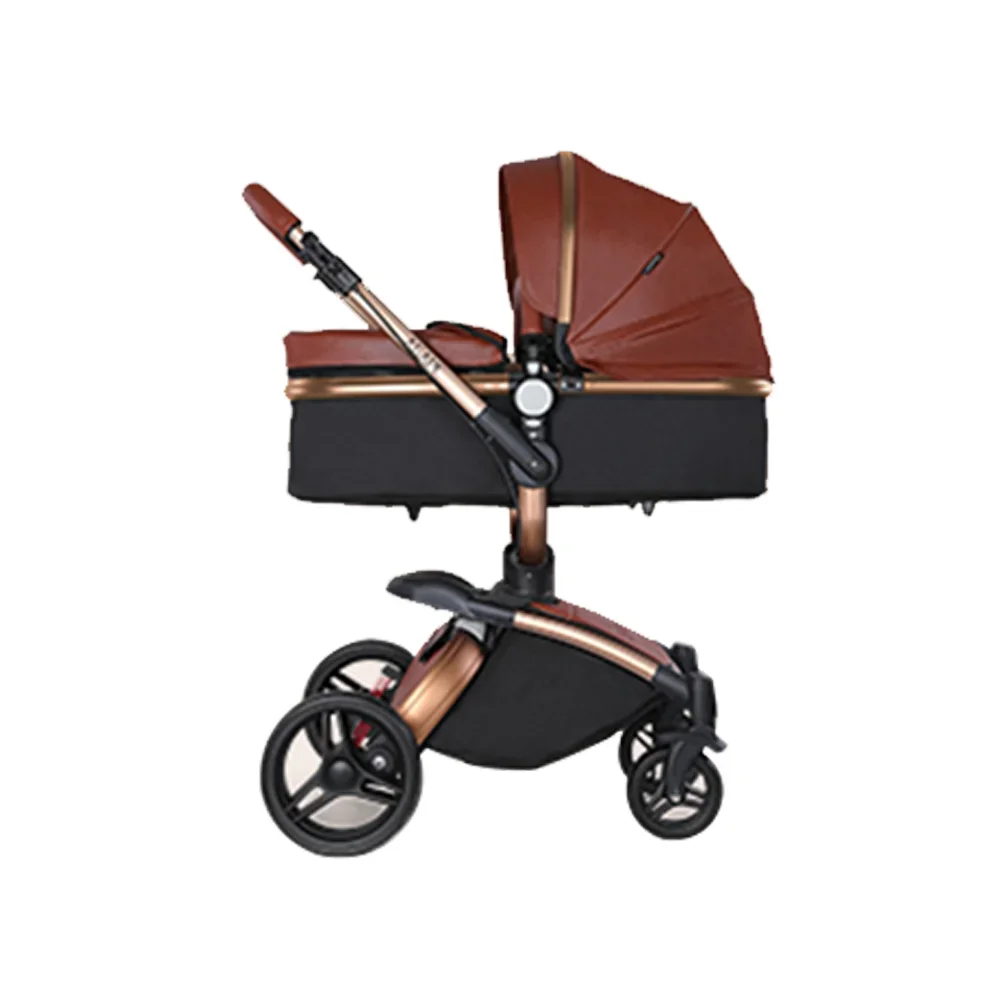 Baby Stroller Luxury Egg Stroller 3 in 1 Foldable Multi-angle Adjustable Leather Pu Wheels with Car Seat for 0-48 Months