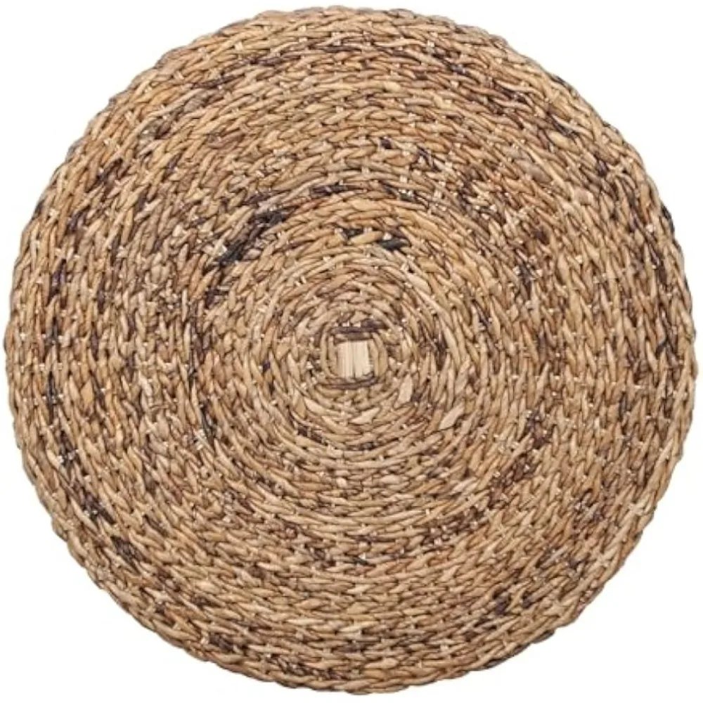 طاولة قهوة من الخيزران المنسوجة الدائرية من Abella، طاولة قهوة بوهو ساحلية بلمسة نهائية طبيعية، 28.5 بوصة، مصنوعة يدويًا