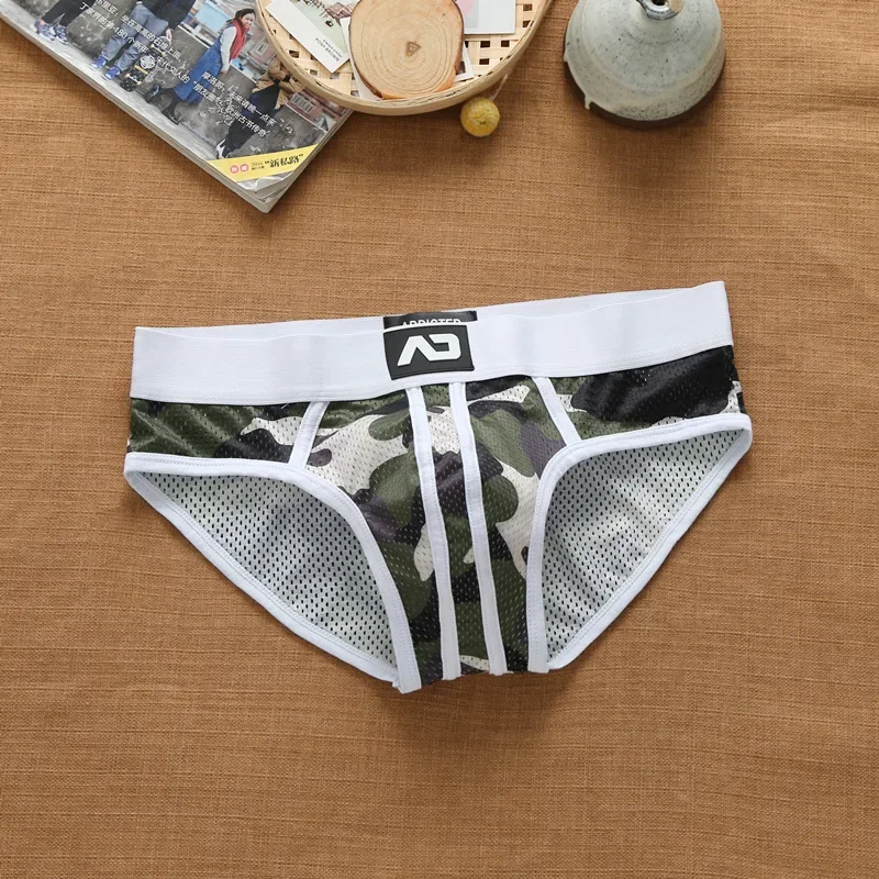 Men\'s nylon mesh breathable cool camouflage panties addicted youth briefs