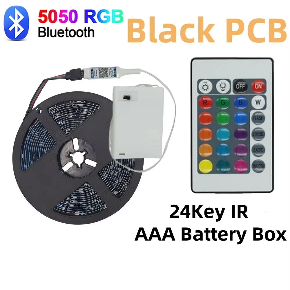 5 V LED-Streifenlichter, RGB 5050, 3AA, batteriebetrieben, flexible LED-Lichtleiste mit Fernbedienung für TV-Hintergrundbeleuchtung, Bars, Schränke