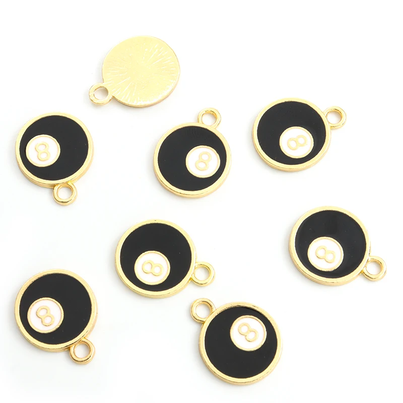 New 10pcs Enamel Billiard Black 8 Charms Creative Lucky 8 Round Pendant DIY Handmde Jewelry Bracelets Necklace Keychain Findings