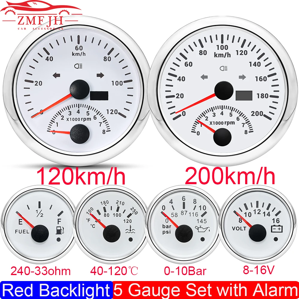 

5 Gauge Set 85MM GPS Speedometer Odometer+Tachometer 8000RPM 52mm Fuel Level Gauge Water Temp Meter VOLT Oil Press Meter Alarm