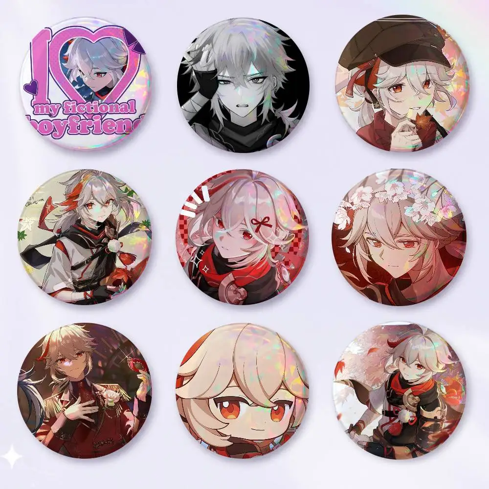 A-Kaedehara Kazuha Genshin Impact 75x75 25x25 Mm  Round Brooches On Backpack Shirt Accessories Jewelry Badge Gift For Friends