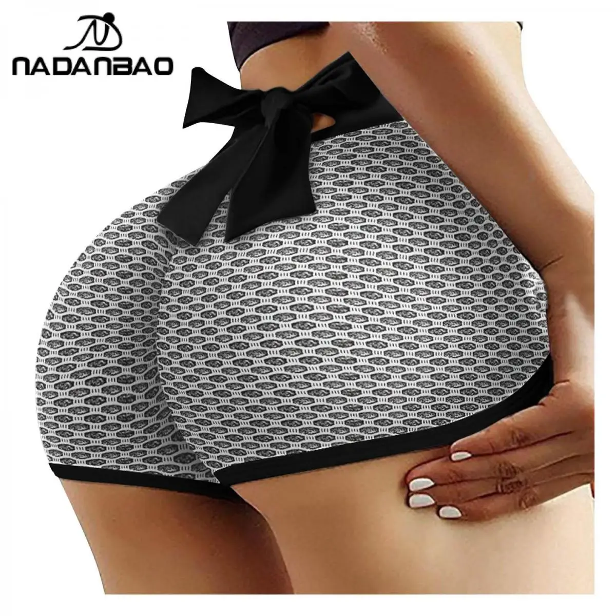 Nadanbao Sexy Checkered High Waist Peach Hip Yoga Pants Honeycomb Fitness Short… - Image 3