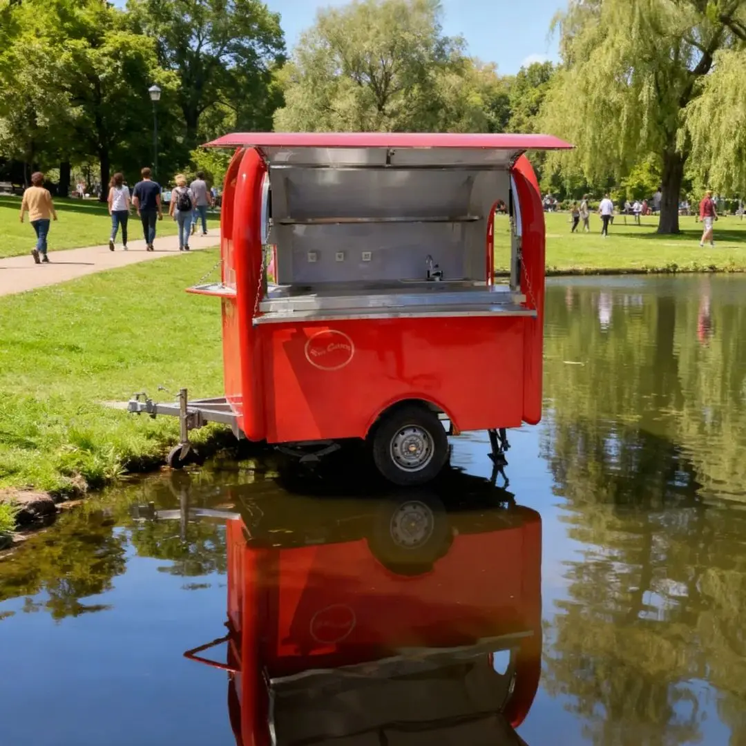 

Outdoor Food Trailer in Bright Orange Red, Fashionable Design Sense, Overall Shape