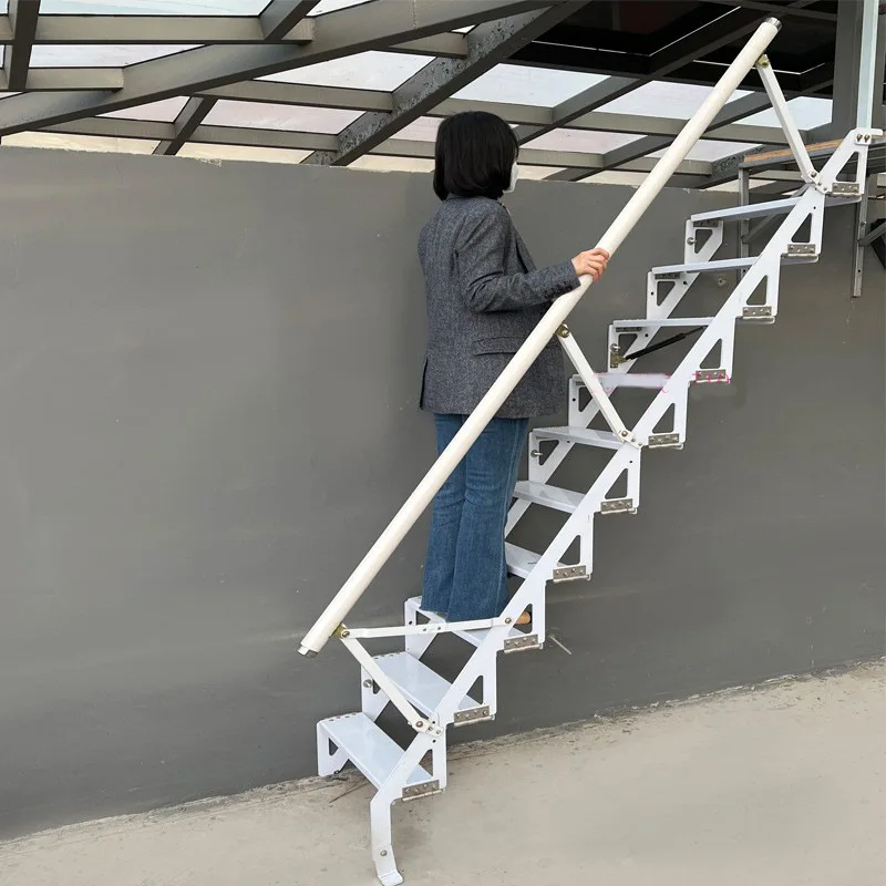 سلم قابل للطي سلم حديث من الفولاذ المقاوم للصدأ قابل للطي للاستخدام المنزلي سلم علوي مزدوج مثبت على الحائط سلم داخلي صغير أ #2