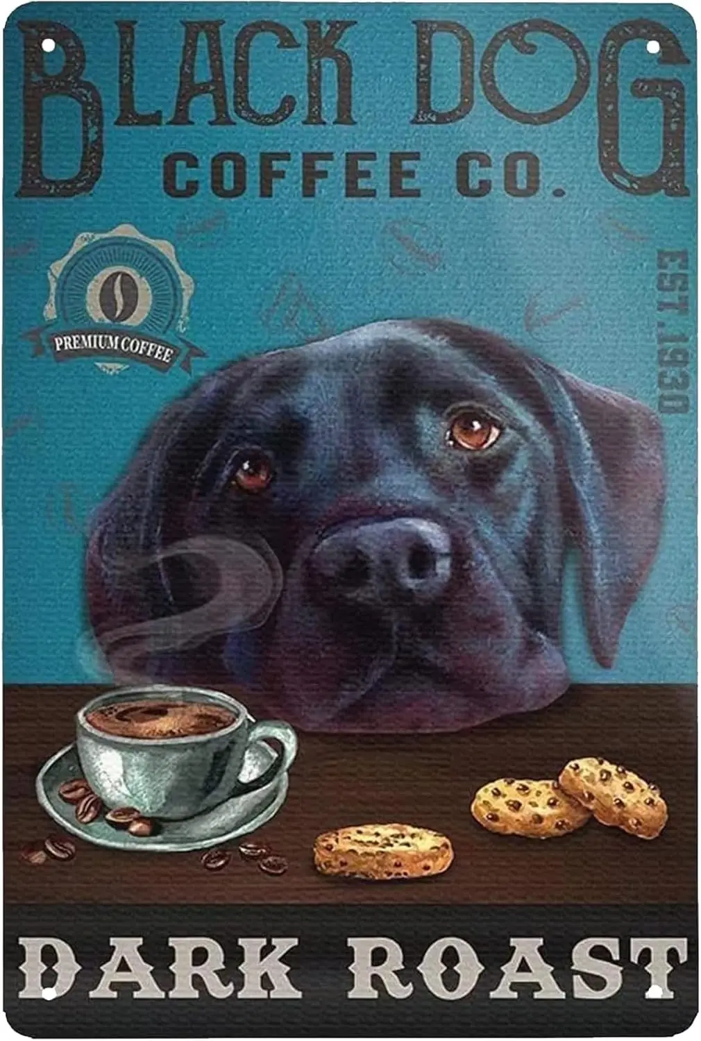 Snowsun Metal Tin Sign Black Dog Coffee Dark Roast Vintage Tin Signs for Kitchen Home Office Bar Cafe Decor