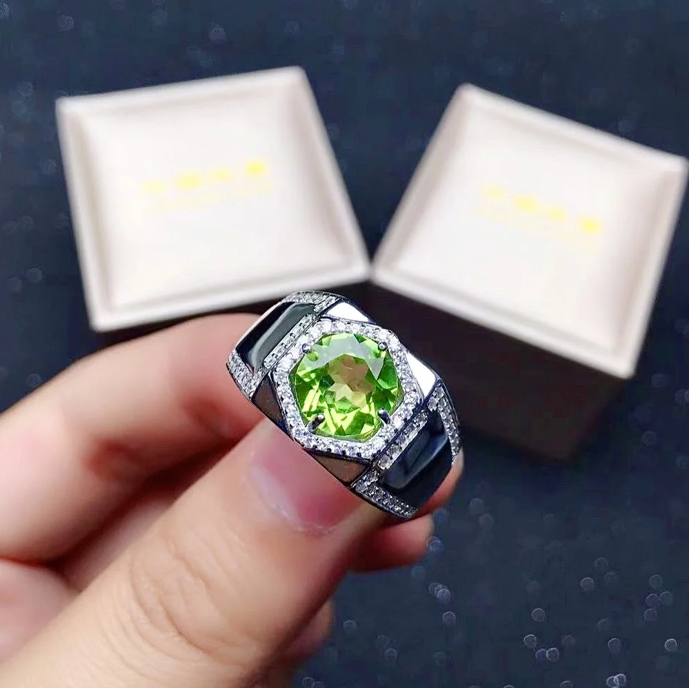 

VVS Grade Perdiot for Daily Wear Solid 925 Silver Peridot Jewelry Man Ring Brithday GiftNatural Perdiot Ring 1ct 8mm