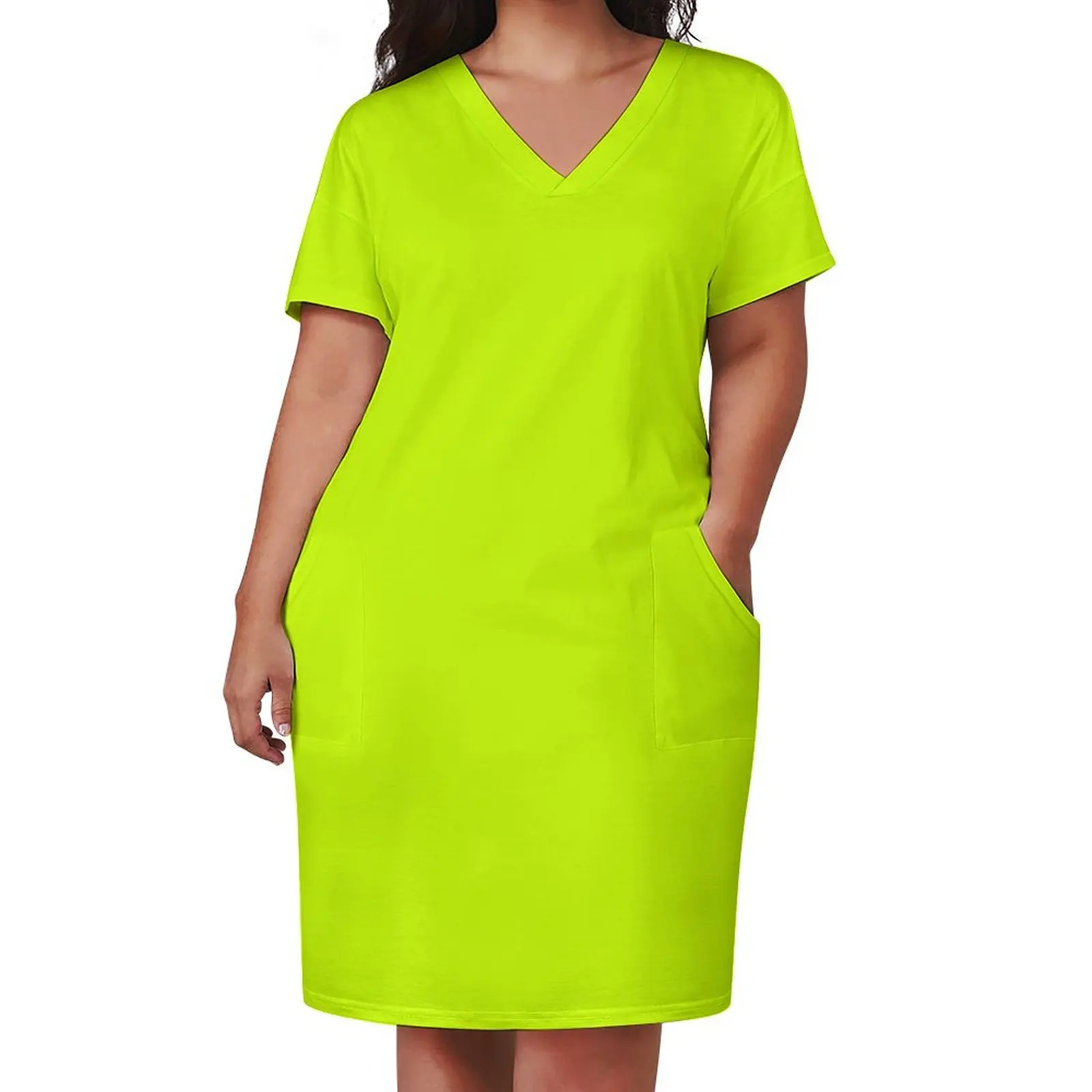 Bright green lime neon color Loose Pocket Dress Women long dress clothes for women