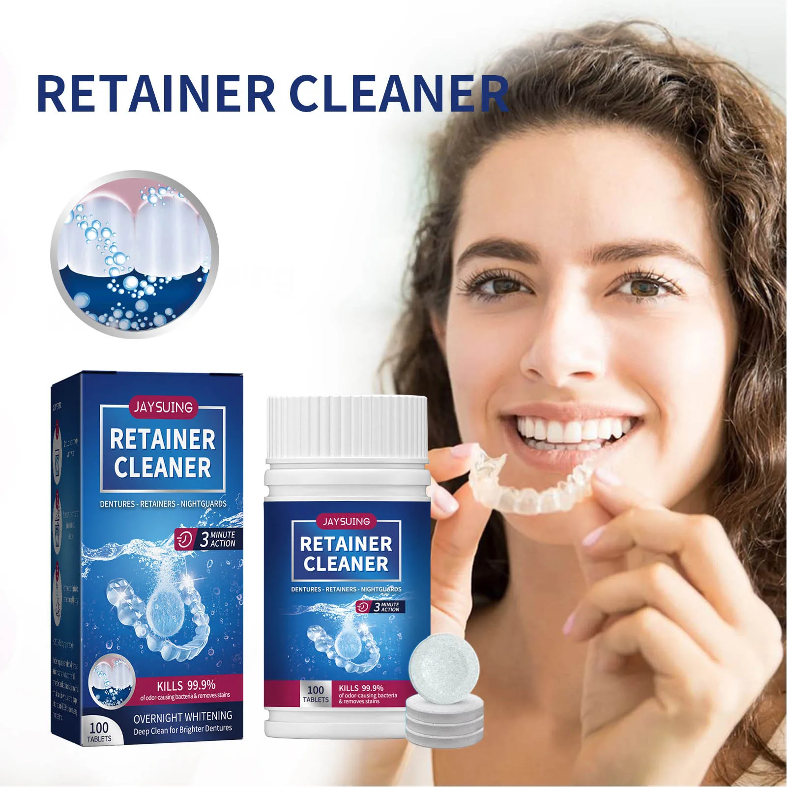 

100pcs Denture Cleaning Tablet Dirt Remover Freshen Breath for Indoors for Teeth