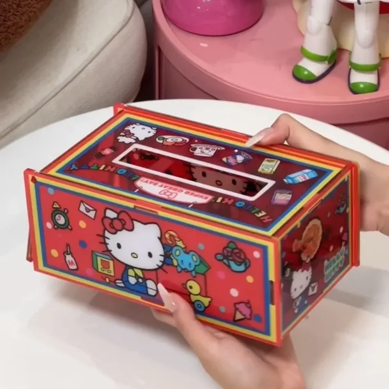 Diy bonito dos desenhos animados hellokitty caixa de tecido acrílico flip capa desktop à prova de poeira kt caixa de armazenamento decoração presente para friendsminecraft