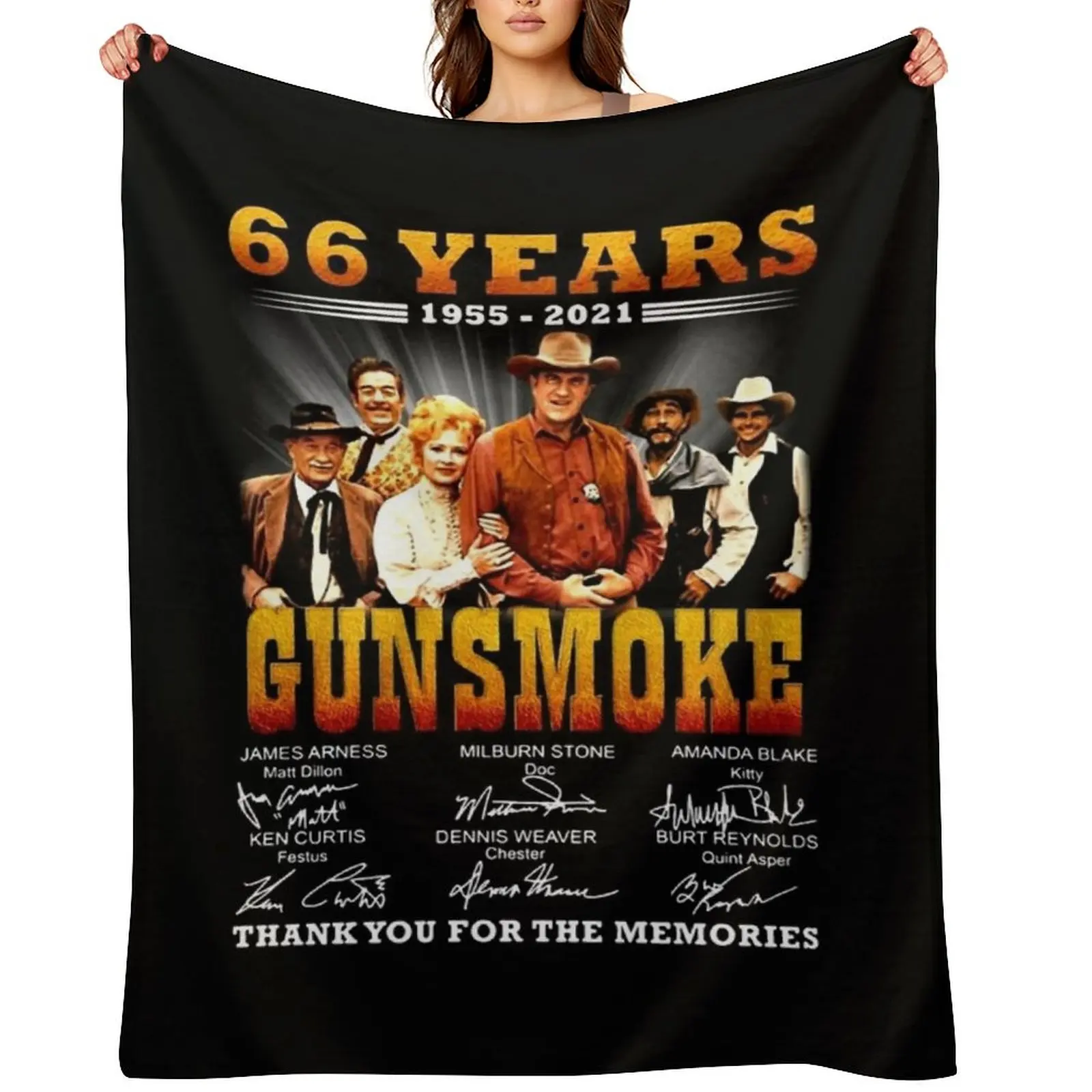 

66 Years 1955 - 2021 Gunsmoke Throw Blanket Decoratives Luxury Designer Designers Stuffeds Blankets