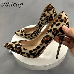 Tikicup Women Leopard Sexy Pointy Toe High Heel Shoes Ladies Slip On Designer Stiletto Pumps 8cm 10cm 12cm Plus Size 33-46