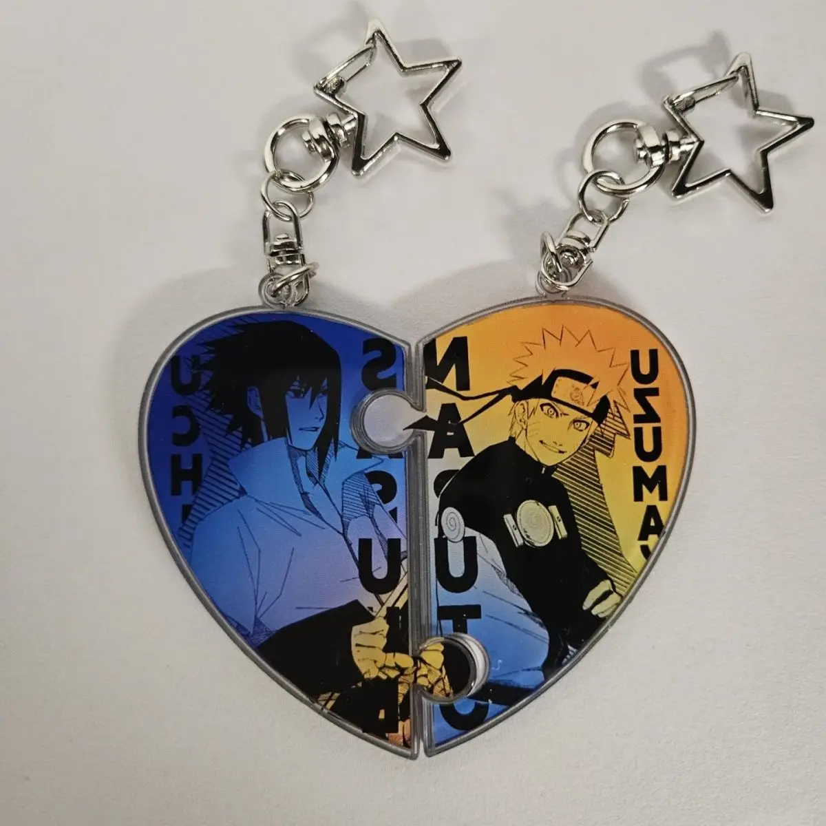 Llavero de acrílico de anime NARUTO con diseño de rompecabezas de corazón, Uzumaki Naruto, Uchiha Sasuke, colgante para bolso, adorno, accesorios, regalo
