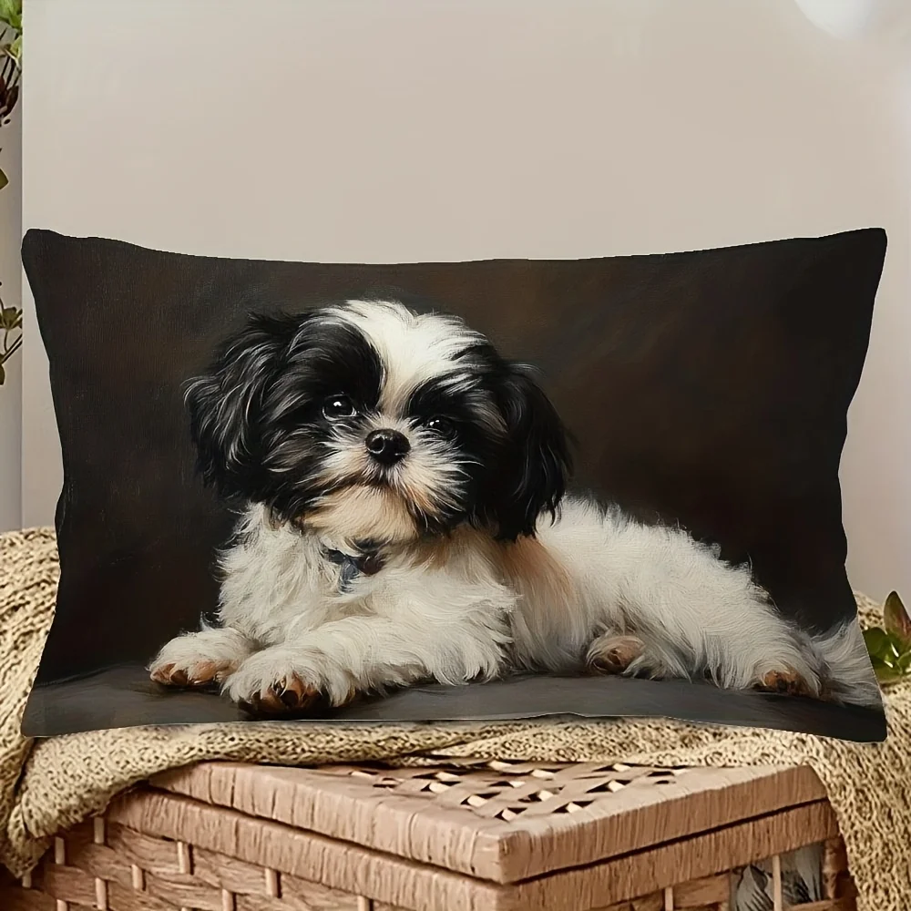 1pc Realistic Shih Tzu Printed Lumbar Pillow Cover,Suitable for Sofa, Bedroom, Living Room, Dog Bed,Healing Gift for Dog Lovers.