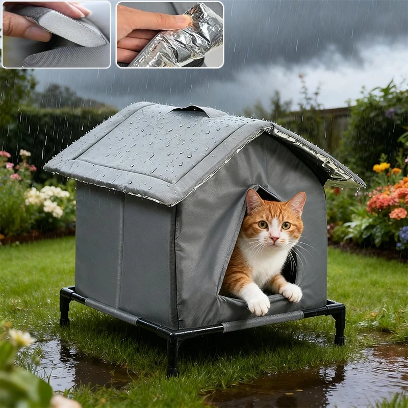 

Newest Elevated Outdoor Portable Stray Cat Nest Winter Warm Waterproof Large Space Cat Shelter Thickened Enclosed Pet Tent 숨숨집