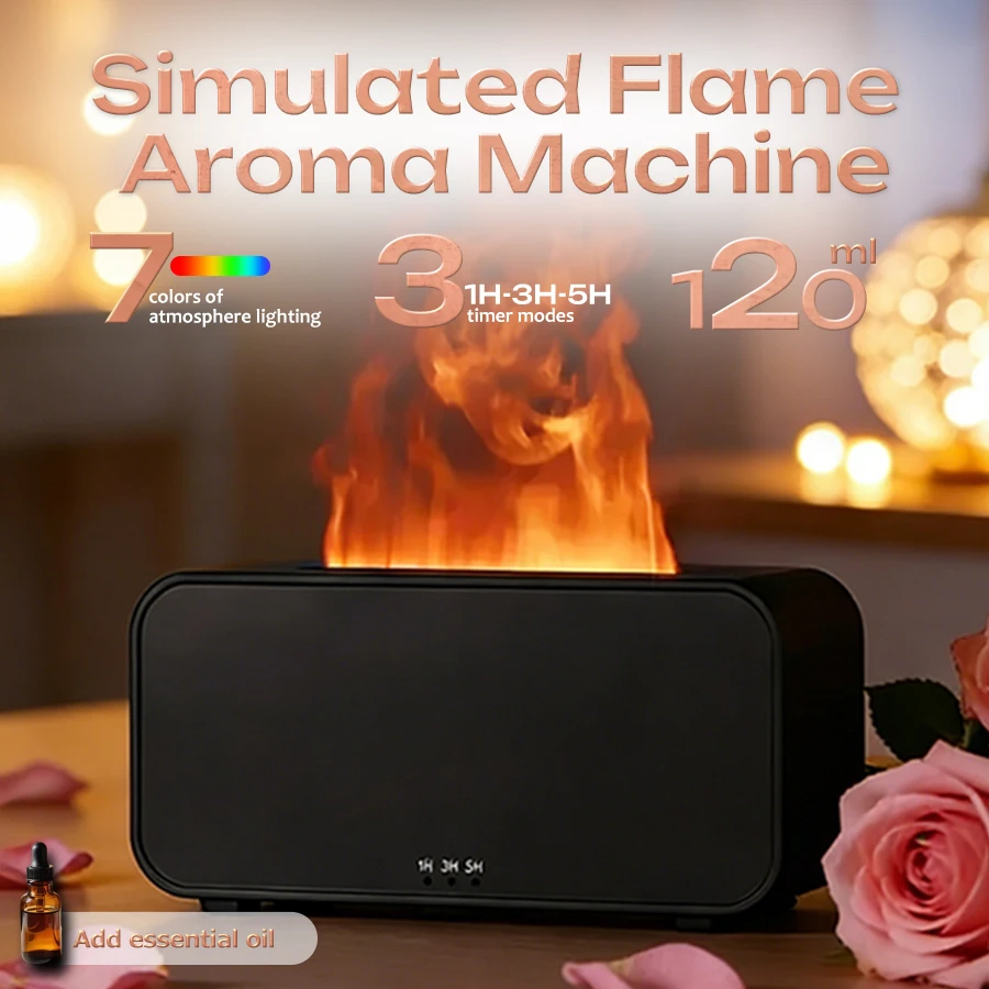 2026 New Flame Aroma Humidifier, 7 Color 3D Flame Effect, 3 Timers, 120ml, Quiet USB Essential Oil Diffuser for Home Office