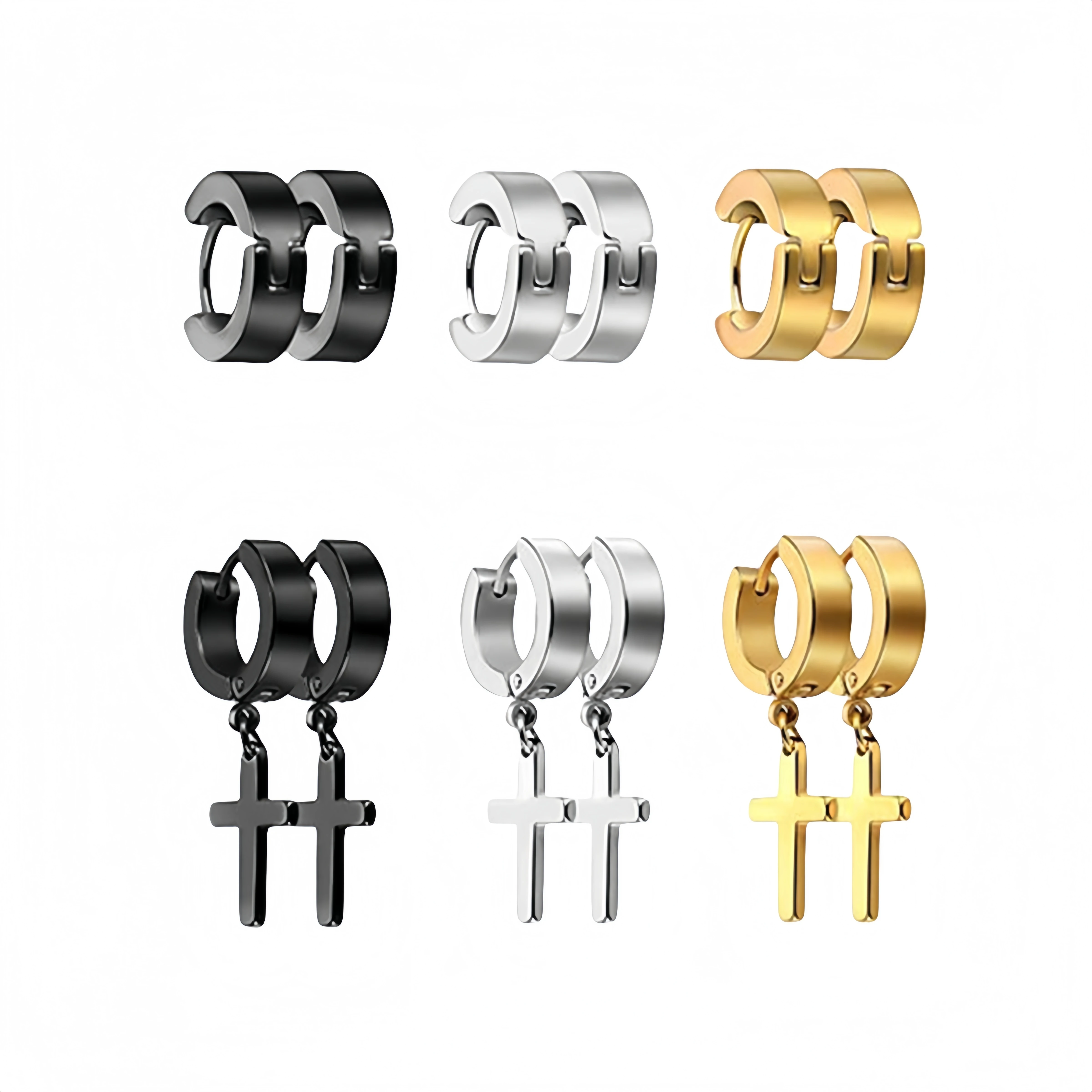Punk Black Cross Lightning Stainless Steel Women Hoop Earrings For Men Small trend Fashion Y2k Piercing Ear Jewelry Accessories