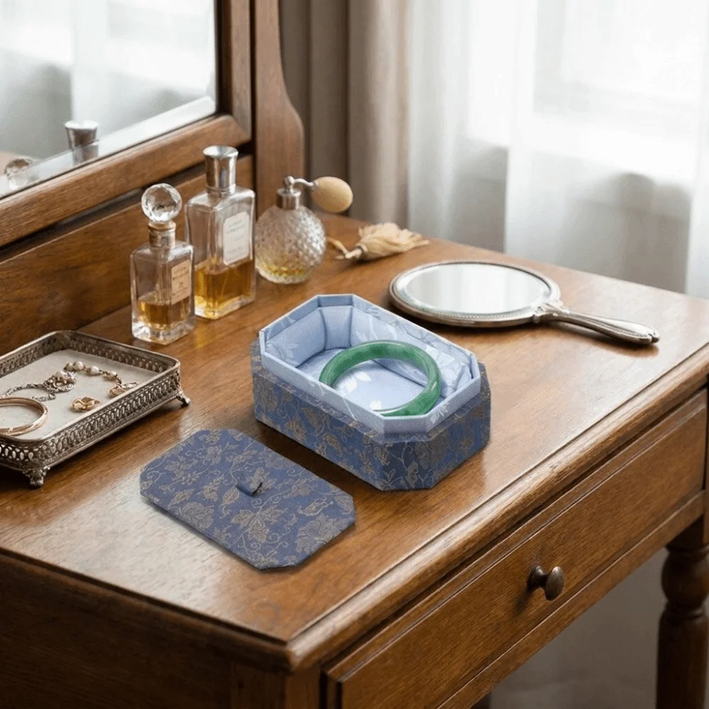 Fabric Brocade Jewelry Box Multiple Colors Chinese Style Double Lid Jewelry Box Wear-Resistant Hard Shell Jewelry Display Box