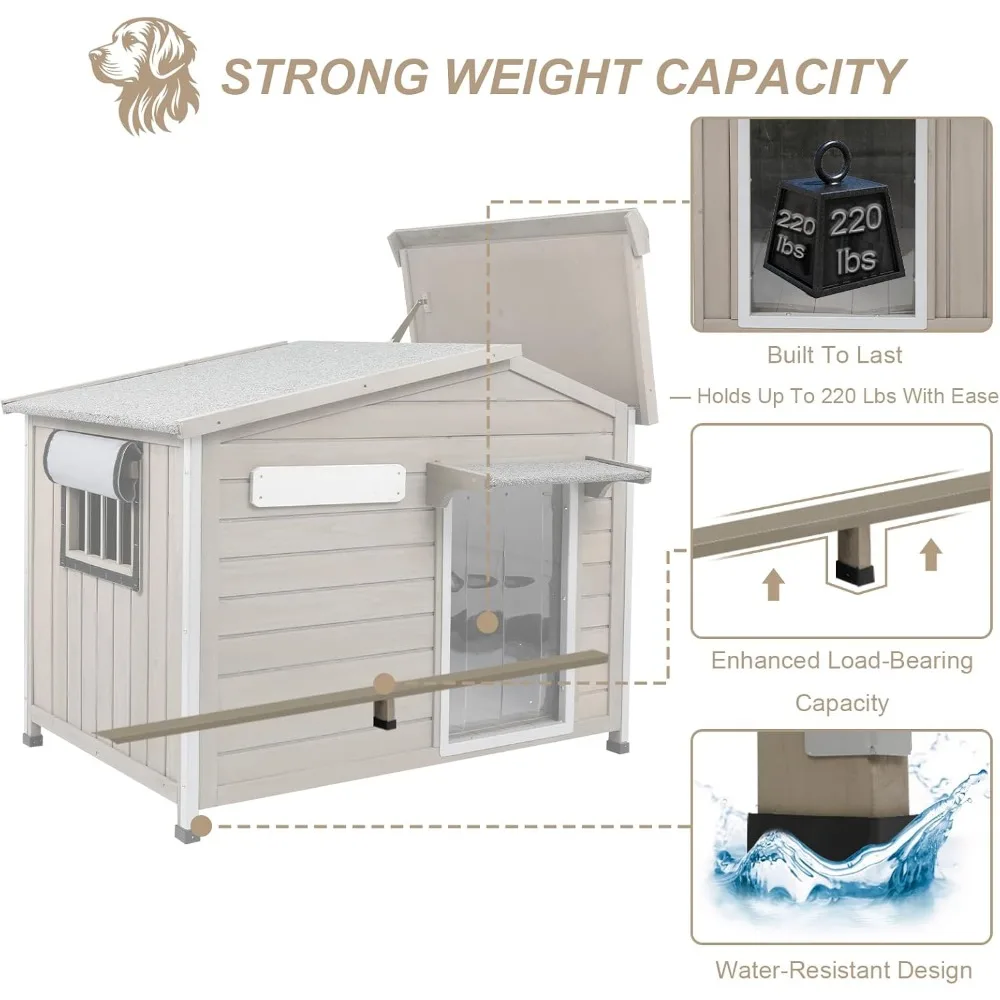 منزل كلب خشبي متين للاستخدام الخارجي مع هيكل حديد معزز، وسقف مقاوم للطقس، وأرضية قابلة للفصل، ونافذة جيدة التهوية، وشريحة Sim