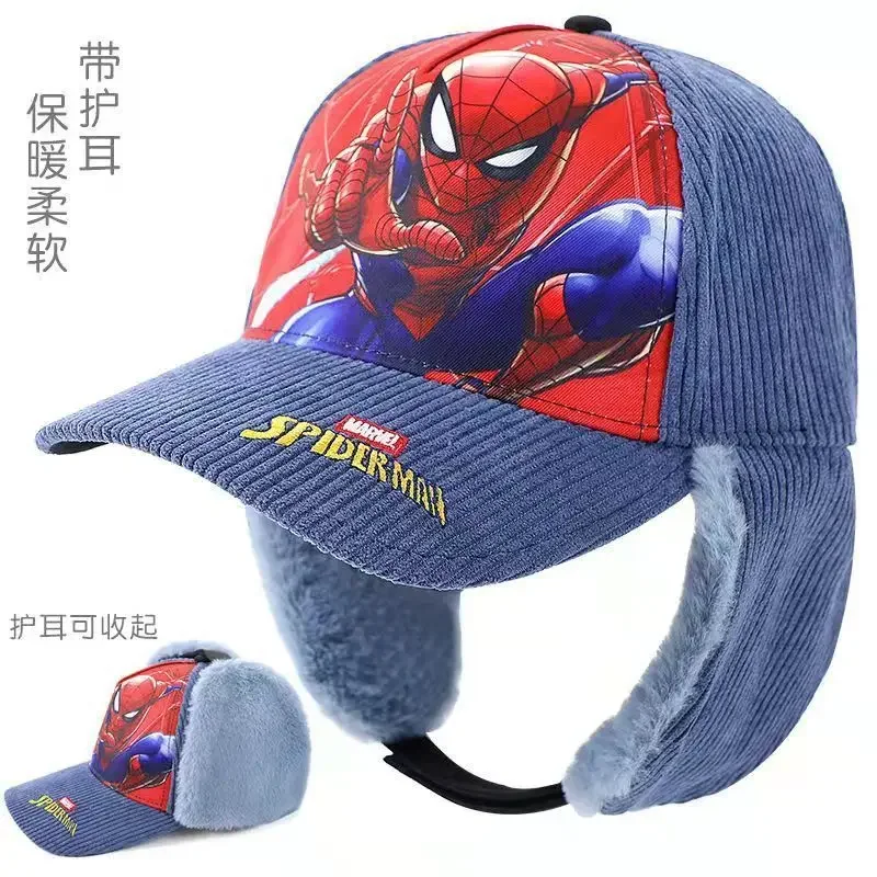 Marvel Spiderman autumn and winter cute children's personalized anime plus velvet warm ear protection and cold protection hat