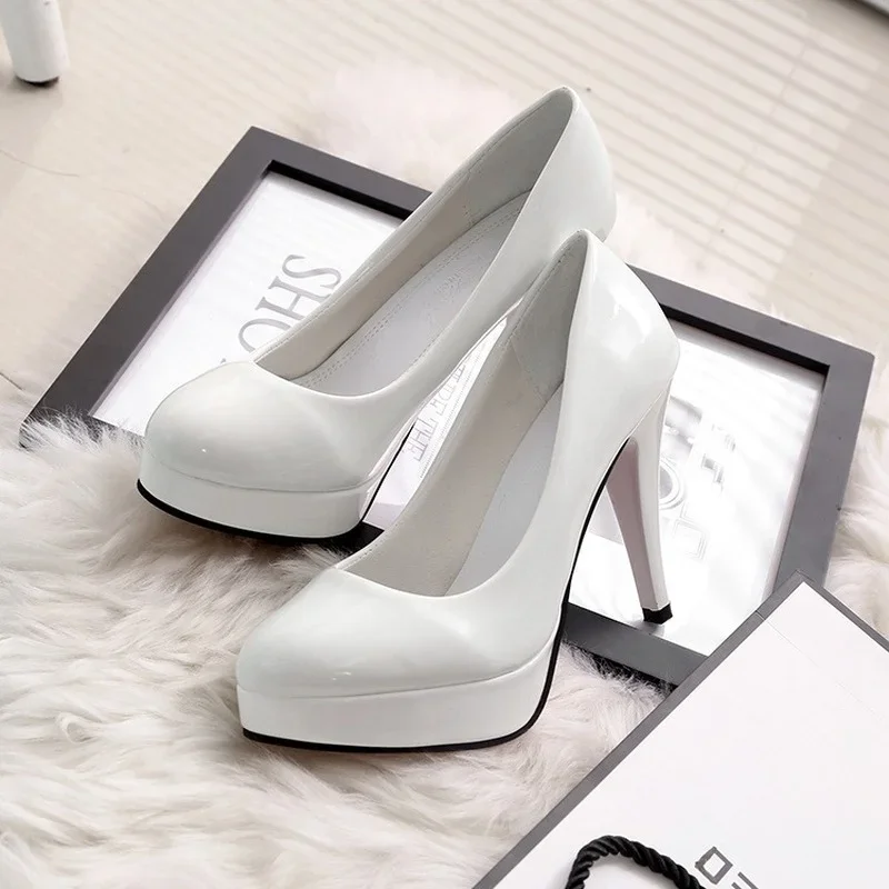 2024 Women\'s High-heeled Shoes Sexy Round Toe Women\'s Platform Heeled Shoes Patent Leather Party Dress Ladies Shoes Plus Size