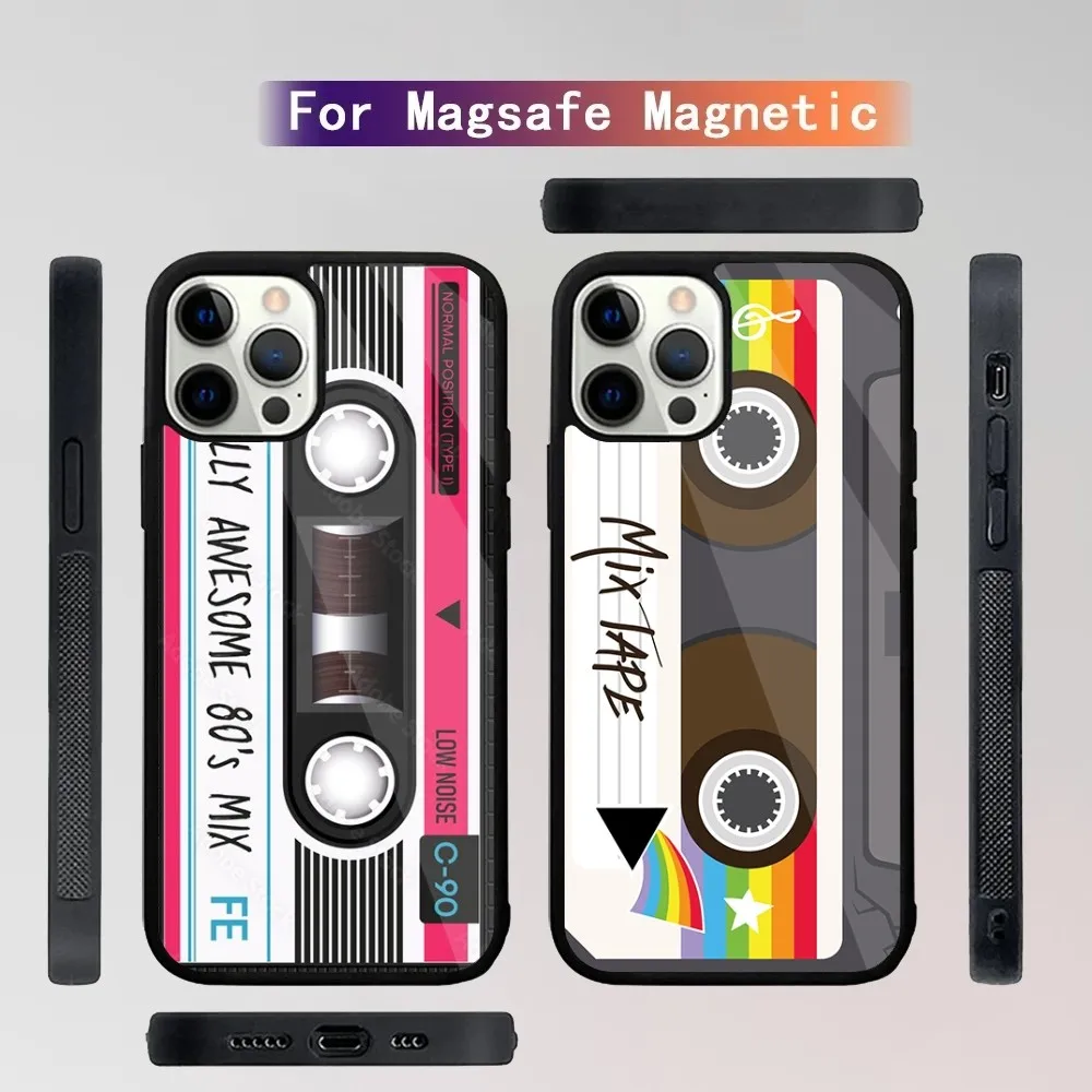 

Чехол для телефона с кассетной радиолентой для iPhone 15,14,13,12,11, Plus, Pro, Max Mini Magsafe с магнитной беспроводной зарядкой