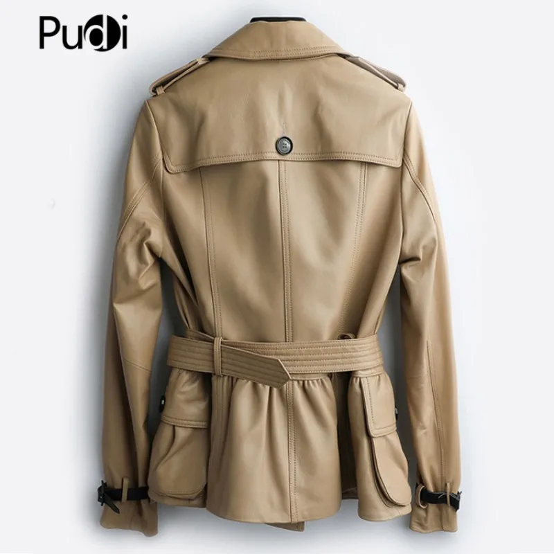 PUDI – manteau en cuir de mouton véritable pour femme, veste avec ceinture, automne/hiver, vêtements Trench CT015