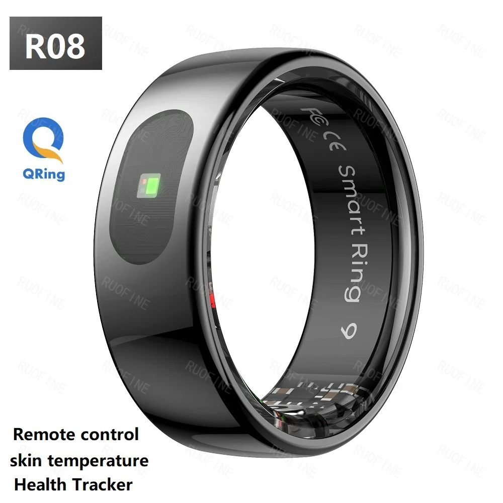 Qring Smart Ring R08 Women's Men Remote Control Electronic Swimming Blood Pressure Monitor Temperature Sleep Tracker Android IOS