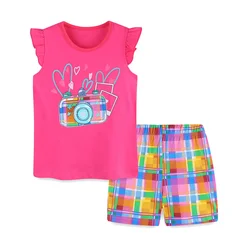 Jumping Meters New Arrival 2-7T Summer Girls Clothing Sets 2 Pcs Suits Print Toddler Kids Outfits Sleeveless Tees Shorts