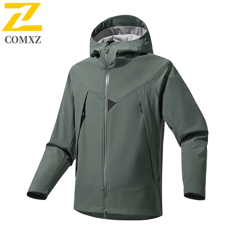 Outdoor Waterproof Soft Shell Jacket Unisex Large Capacity Zipper Pocket Lightweight Windbreaker Men's Hiking Climbing Raincoat