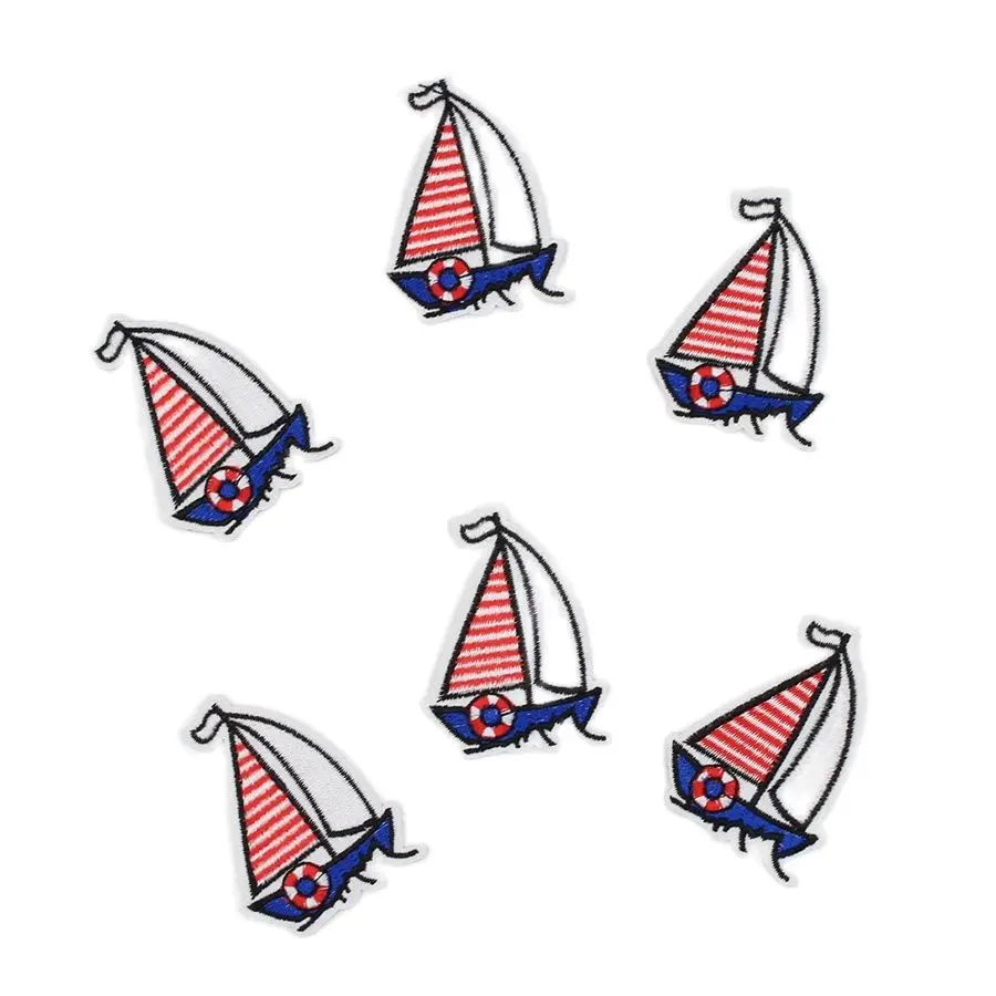 10pcs Embroidered Vessel Patches Iron On Cartoon Boat Stickers DIY Sewing Appliqued Clothing Patch Accessories