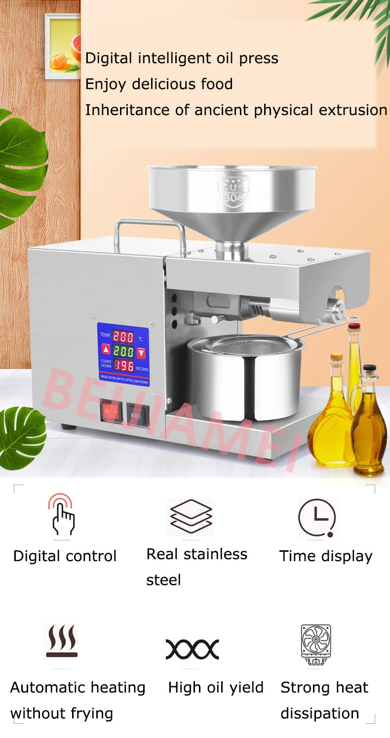 Presse à huile domestique automatique en acier inoxydable, pressoir à huile pour cacahuètes et sésame, LTP333