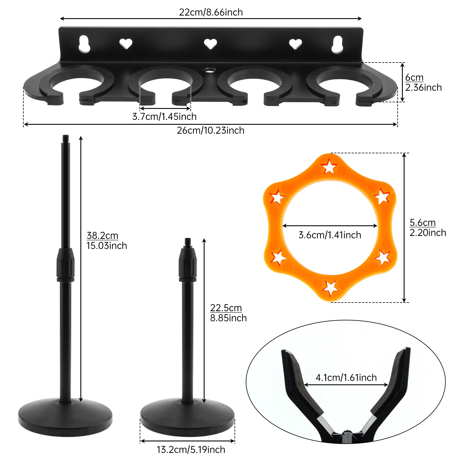 Multi Microphone Holder for Wired and Wireless Mics with Stand and Silicone Gaskets, Holds up to 4 Mics