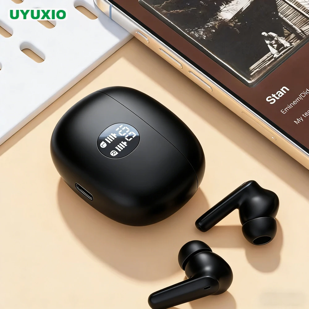 UYUXIO Wireless Earbuds BT5.3 HiFi Stereo Headphones with LED Display ENC Noise Cancelling Mic 48H IP7 Waterproof Earphones
