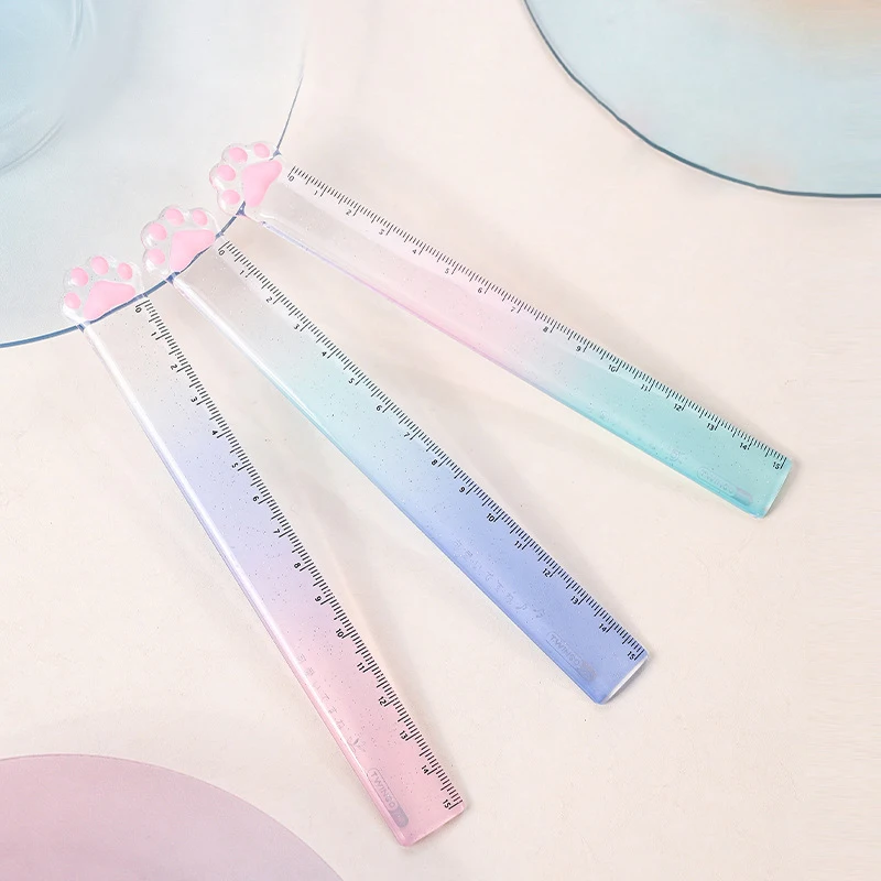 Kawaii Gradient Color Cat Claw Cute Straight Ruler Student Measuring Tool School Stationery Supply Transparent Drawing Tool