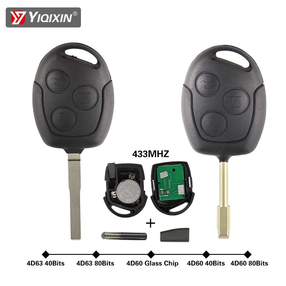 

YIQIXIN 3 Button 433Mhz Transponder Chip 4D60/4D63 Remote Car Key FO21/HU101 Blade For Ford Focus Fiesta Fusion Mondeo Galaxy