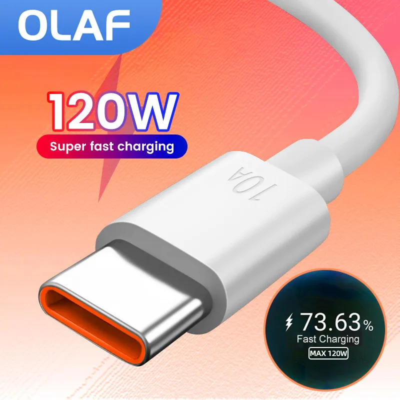 Olaf 10A Type c Fast Charging Cable for Xiaomi Mi 12 Poco Huawei Mate 40 50 Mobile Phone 120W USB C Charger Cable Data Cord Wire