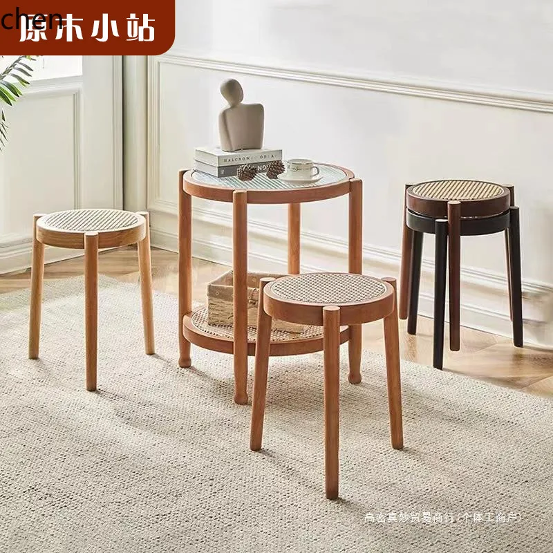 

LXC Stackable Small Round Stool Square Stool Home Artistic Natural Wood Dining Stool