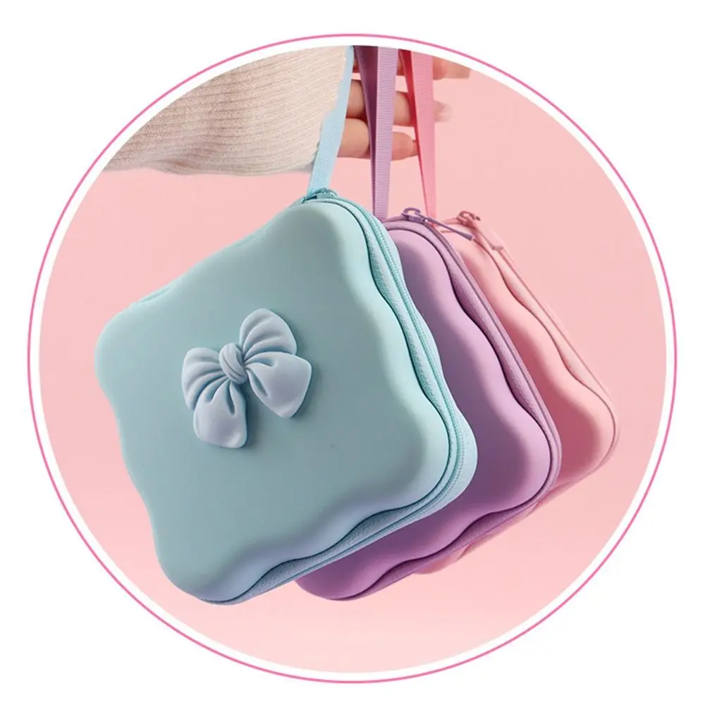 Fashion Bow Knot Cable Protector Bag PU Charger Protector Makeup Bag Portable Inner Lipstick Bag Travel