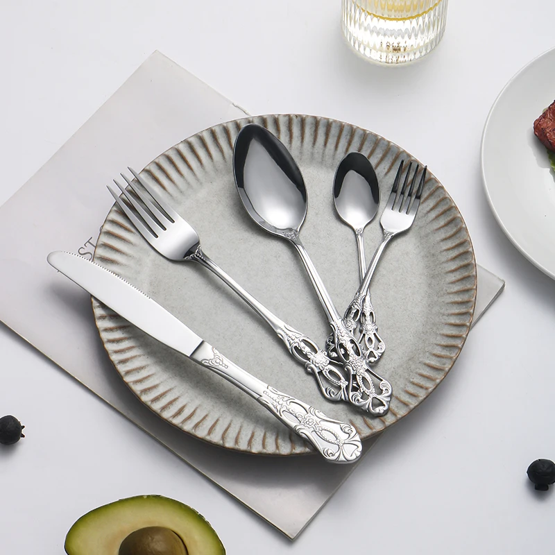 20-Piece Premium Elegant Silver Royal Cutlery Set, Including Knife, Fork, and Spoon, Made of Durable Stainless Steel, Suitable f