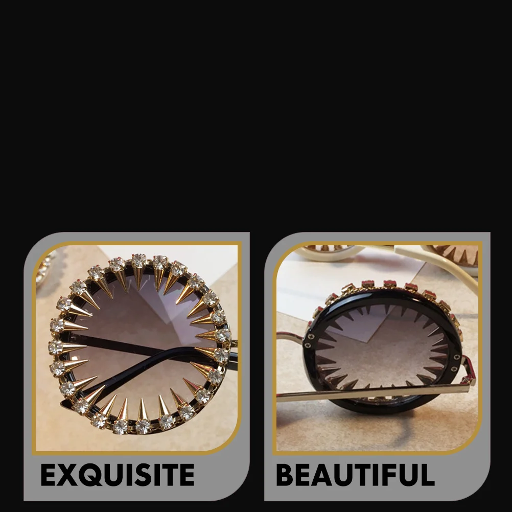 

1Set Retro Rivet Studded Sunglasses Women Vintage Rhinestone Round Eyewear Lightweight Uv Protection Party Photo Prop Travel