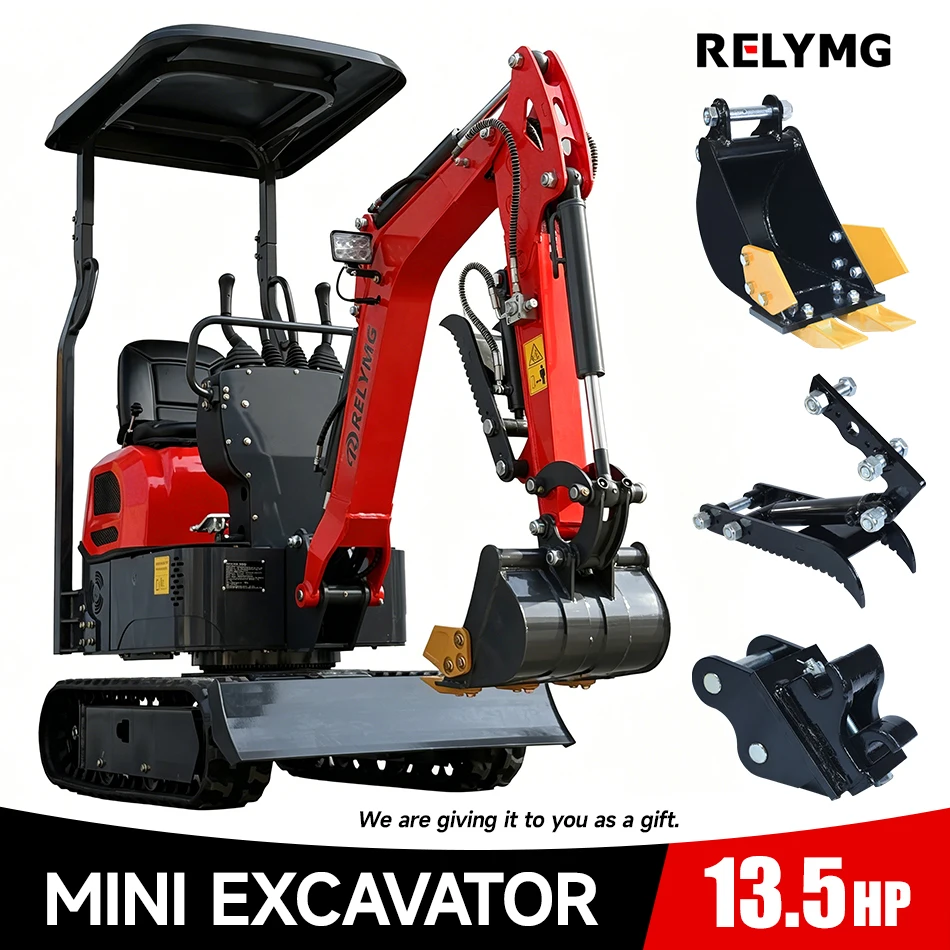 1 Ton Small Tracked Excavator 13.5Hp, Free Of Charge With Three Accessories, Free Shipping From The United States
