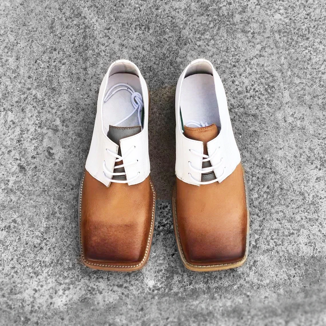 Genuine Leather Retro Color Patchwork Hand-painted Square Toe Men's Trendy Shoes