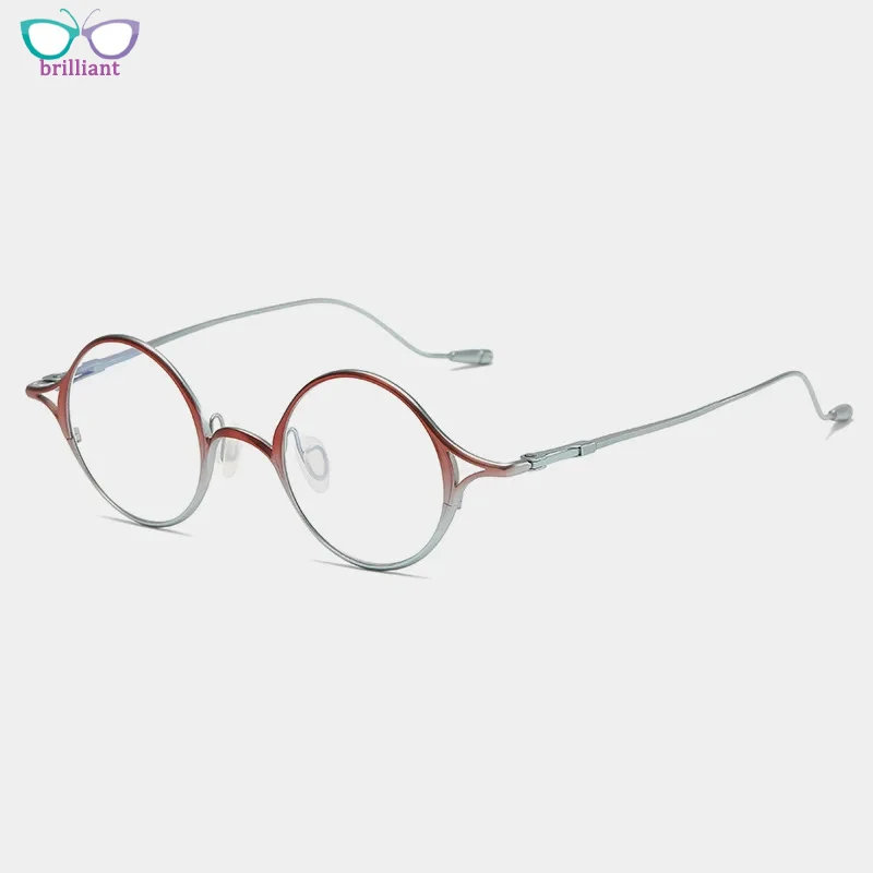 Pure Titanium Round Women's Eyeglass Frame Fashion Brand Design Can Be Paired with Anti Blue Light Myopia Prescription Glasses