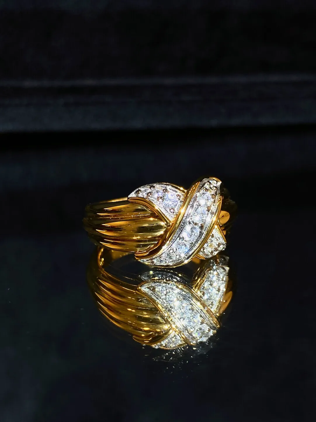Italian Medieval Style 1990s Retro Diamond-encrusted Cross X Ring · 8g S925 Silver Gold Plated
