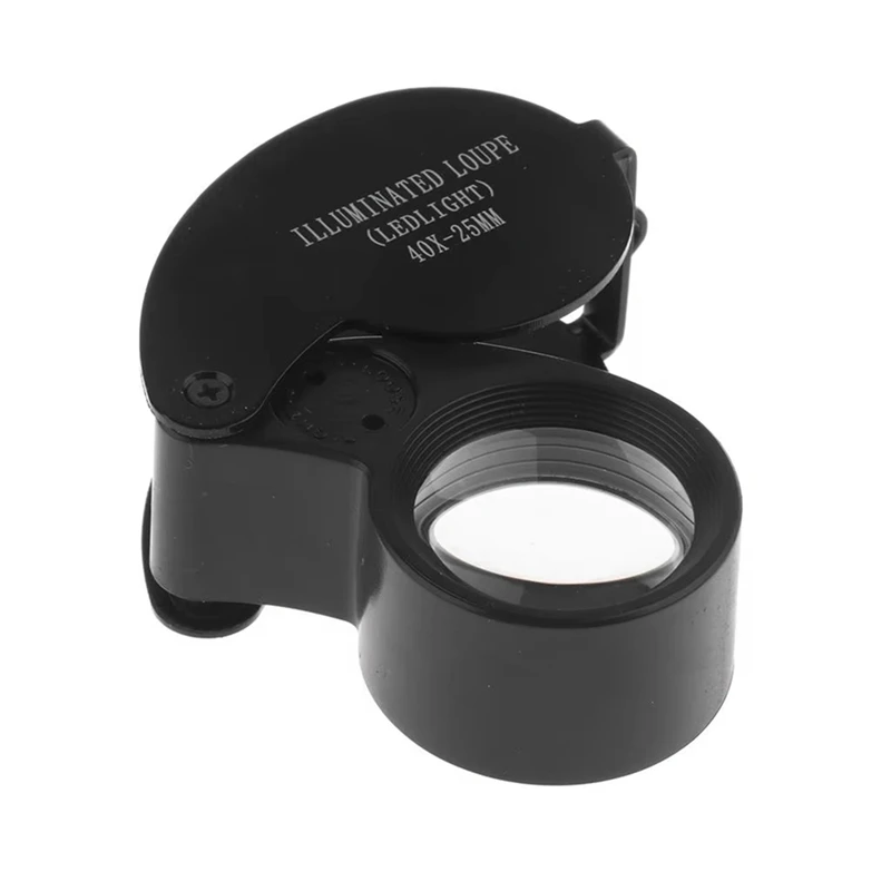 40X Mini Loupe Illuminated Magnifier Glass Eye Jewelers LED Lights Portable Folding Magnifying For Jewelry Coins Antique