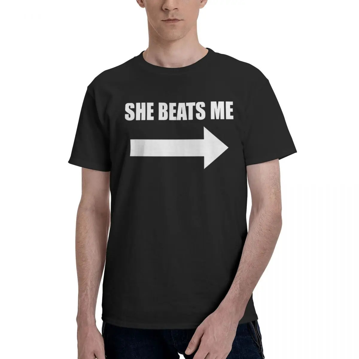 She Beats Me Funny Boyfriend T Shirts Graphic Y2K Gifts Customized Mens Women T-Shirt Tops